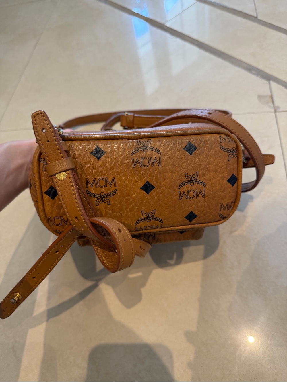 MCM Cognac Logo Mini Backpack with Stud Accents - Picture 6 of 6